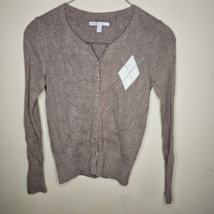 Old Navy Y2K Tan Argyle Rhinestone Button Medium Rabbit Hair Cardigan